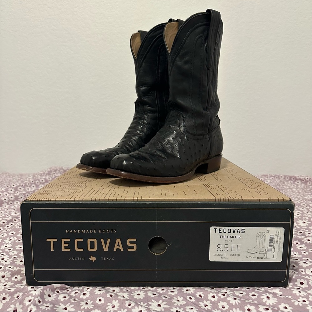 Tecovas Black Ostrich Cowboy Boots Men’s 8.5 EE Wide